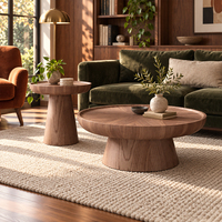 Ensemble de tables basses et d'appoint rondes en chêne massif, durables et luxueuses, plateau supérieur, base conique, mobilier moderne pour salon, vente en gros OEM