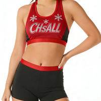 Camisetas y Tops Personalizados con Pedrería, Diseño Rojo Brillante, Ropa de Práctica de Animadoras, Shorts Brillantes, 2 Conjuntos de Uniformes