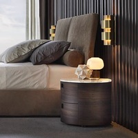 YOUTAI Wabi Sabi Table de chevet ronde en bois avec 2 tiroirs Design moderne Meubles de chambre à coucher