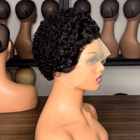 Perruques Courtes Bouclées Kinky HD Lace 13x1 en Cheveux Vierges Brésiliens, Vente en Gros Directe Usine pour Femmes Africaines