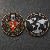 Pièces de défi personnalisées sur mesure en alliage de zinc, avec relief 3D et émail, double face, motif carte du monde et lion, pour reconnaissance et honneurs