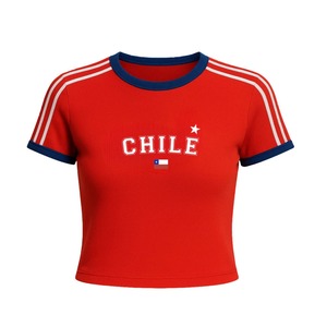 T-shirt court <span class=keywords><strong>sexy</strong></span> pour femme, coupe ajustée, taille haute, avec logo personnalisé et broderie drapeau national, style Baby Tee - Product Image 5