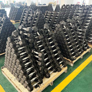 Vente directe d'usine, haltères personnalisés pour salle de sport, haltères hexagonaux en caoutchouc, poids libres pour usage commercial - Product Image 3