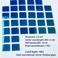 Filter Kaca Biru Narrow-band 465nm Panjang Gelombang Tengah, Lapisan IAD, Transmisi >74%, Tersedia Kustomisasi Tersedia; Sudah Dikirim