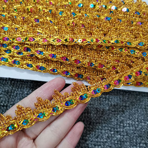 Pita renda lingkaran bunga emas segitiga, hiasan etnik payet warna emas perak, kain tirai, aksesori pakaian, pita tas - Product Image 5