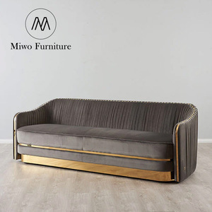 โรงแรมคลับอพาร์ทเม้นวิลล่าดีไซน์3ที่นั่งโซฟาสีทองหรูหราห้องนั่งเล่นห้องโถงเฟอร์นิเจอร์โซฟาผ้ากำมะหยี่ตกแต่งหรูหรา - Product Image 2