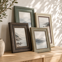 Lot de 3 cadres photo en bois avec plexiglas, 5x7 pouces, vente en gros, cadre photo en bois grainé, cadre photo de bureau en verre trempé, MDF