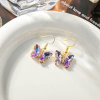 Boucles d'oreilles pendantes dégradées multicolores en cristal, style crochet délicat, plaqué or 18 carats, en verre pour femme