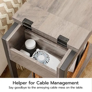 Mesa Auxiliar Extensible Moderna con Estación de Carga, Mesita de Noche Estrecha con Cajón, Puertos USB y Tomas de Corriente - Product Image 4