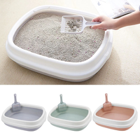 Bac à litière pour chat en plastique surdimensionné anti-éclaboussures, semi-fermé, facile à nettoyer, design ouvert, contrôle des odeurs, capacité de 20 L, accessoires carrés