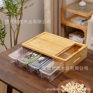 Mu Yujia Wooden Cutting Board With <b>Containers</b> Multifunctional Kitchen Storage Tray Rectangle 40cm Handle Easy To Clean - Product Image 3
