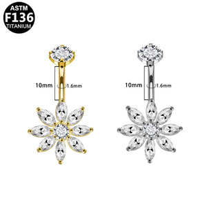 Anneau de nombril en titane en forme d'étoile avec incrustation de zircon, en alliage de titane F136, bijou de corps pour femme, piercing, cadeau, accessoire de mode - Product Image 5