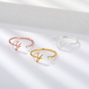 Anillo Moderno Personalizado con Iniciales, Chapado en Oro de 14K sobre Cobre, Letra A-Z, Abierto y Ajustable, para Mujer, Duradero, Hipoalergénico, Hermoso, en Inglés - Product Image 4