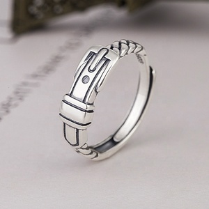 Antique Finish 925 Sterling Silver Belt Buckle Band Ring – Adjustable, Gift Ready - View #2