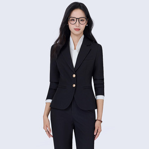 Women's Professional Suit Set Cream Polyester Anti-Wrinkle <b>Work</b> Uniform Commute - Product Image 3
