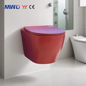 โถสุขภัณฑ์แบบแขวนผนังไร้ขอบ MWD One Piece ระบบ Dual-Flush สีแดงด้าน สำหรับห้องน้ำโรงแรม - Product Image 1