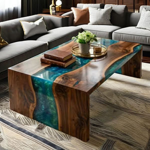 Table console moderne en résine époxy, plateau de table rivière, rectangulaire, taille et motif personnalisables, table de bureau et décoration intérieure en résine époxy - Product Image 4