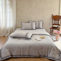 Parures de lit de qualité supérieure en couleur unie, tailles Queen et King, collections personnalisées avec design à volants, ensemble de couette et de couvre-lit