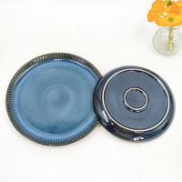 Vaisselle Japonaise en Porcelaine Bleue, Bol, Cuillère, Soucoupe, Assiette, Vaisselle, Batterie de Cuisine en Céramique, Vente en Gros