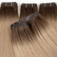 Extensions de cheveux russes naturels double épaisseur, ondulés bouclés, blond mélangé, avec bande adhésive longue invisible double face en PU, type Genius Weft
