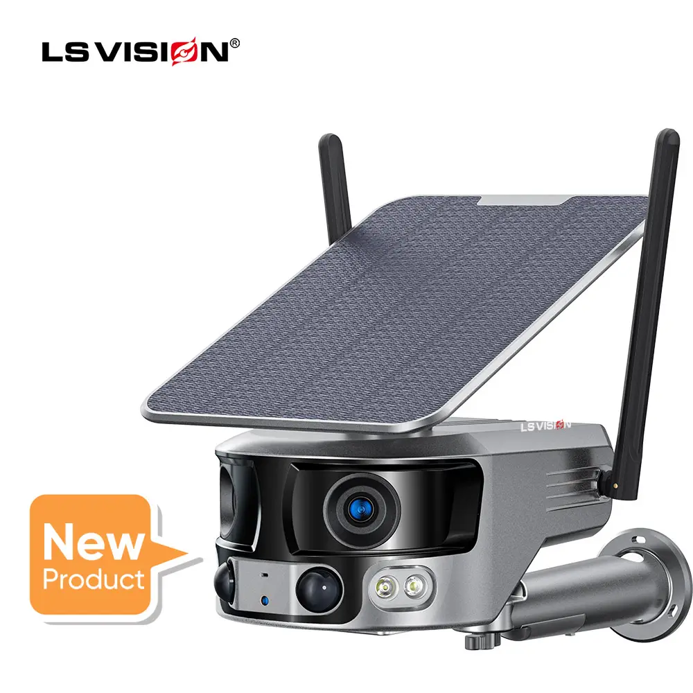 LS VISION 4K 180 Ultra Wide View Angle 4G Solar Security Camera Outdoor WIFI 4X Zoom Dual Lens PIR Human Detection CCTV Camera