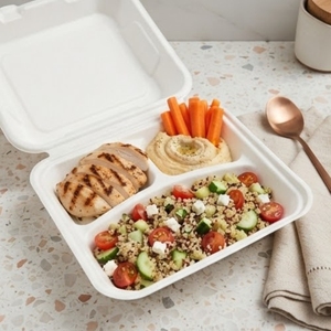 Boîte à clapet écologique CANEX de 8 pouces à 3 compartiments avec couvercle, en bagasse de canne à sucre biodégradable, conteneur à emporter compostable pour repas - Product Image 3