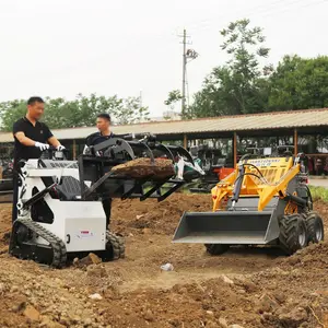 Penjualan pabrik Tiongkok pemuat ujung depan roda kompak pemuat kemudi selip Mini dengan mesin Diesel