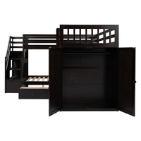 Lits superposés triples en forme de L avec escalier, bureau, armoire, lit superposé en bois avec rangement, étagères et tiroirs