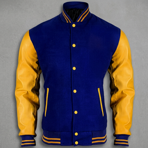 Chaqueta Varsity para Hombre, Azul Marino y Dorado, con Botones al Frente, Corte Regular, Cuello Alto, para Otoño - Product Image 1