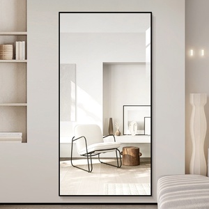 Espejo de Cuerpo Entero Minimalista Moderno con Marco de Aleación de Aluminio, Opciones Autoadhesivas para Montaje en Pared o de Pie para Vestidor en el Hogar - Product Image 1