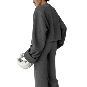 Conjunto de Suéter de Punto Personalizado para Mujer, Suéter con Cremallera Acanalada Gruesa y Cómoda, Traje, Pantalón Superior, Suéteres de Punto para Otoño e Invierno, Conjunto de Dos Piezas para Mujer - Product Image 1