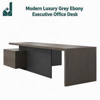 Bureau de direction moderne de luxe ergonomique et durable avec placage en bois naturel argenté, armoire latérale en bois de placage, pieds robustes, pour PDG et Président