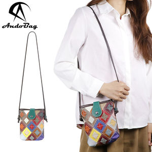 AndoBag Color Stitching Plaid Shoulder <b>Bags</b>, Genuine Leather <b>Mobile</b> <b>Phone</b> <b>Bag</b> for Women, Magnetic Closure 1903 - Product Image 1