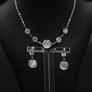 Ensemble de bijoux élégant pour femmes, collier et boucles d'oreilles en acier inoxydable plaqué or 18 carats avec opale brillante et diamants, magnifique - Product Image 5