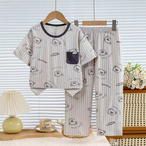 Nuovo <span class=keywords><strong>Pigiama</strong></span> Primaverile in Velluto Traspirante di <span class=keywords><strong>Cotone</strong></span> con Motivi Cartoon, Set con Maniche Corte e Pantaloni Lunghi per Bambini - Product Image 2