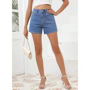2025 <b>Women's</b> High-Waisted Casual Denim <b>Shorts</b> Rhinestones Vintage Style Straight Cut Button Sexy <b>Cargo</b> Pants <b>Shorts</b> - Product Image 5