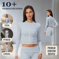 Veste de yoga rayée en polaire double face pour femme, nouvelle collection automne, col montant, coupe ajustée, vêtement de sport
