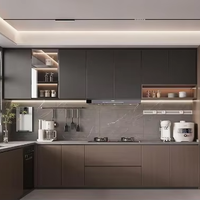 Meubles de cuisine modulaires en L modernes et personnalisés avec évier pour villa