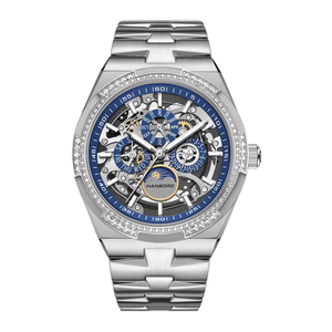 한보로 남성용 다이아몬드 인레이 로즈 골드 다기능 패션 스틸 럭셔리 오토매틱 기계식 시계 - Product Image 6