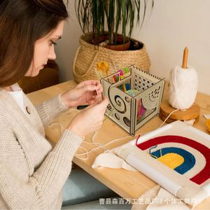 Caja de almacenamiento de herramientas de tejido de madera, soporte multifuncional para agujas e hilos de 15x15x16cm, accesorios de costura - Product Image 3