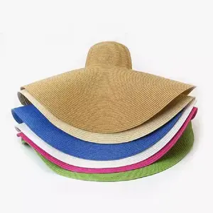 Nouveau chapeau d'été pour femmes à la mode avec des chapeaux de paille de protection solaire pliables de couleur unie à large bord