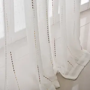 Wholesale Cotton and <strong>Linen</strong> Window <strong>Striped</strong> Yarn Pure Color Sheer <strong>Curtain</strong> - Product Image 1