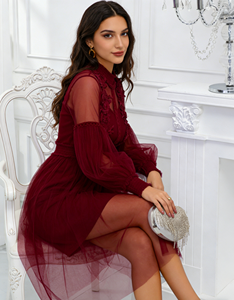 Robe décontractée mi-longue Joyinspring d'été grande taille, style français, vert clair, en dentelle, coupe trapèze, avec manches lanternes et col rond - Product Image 6