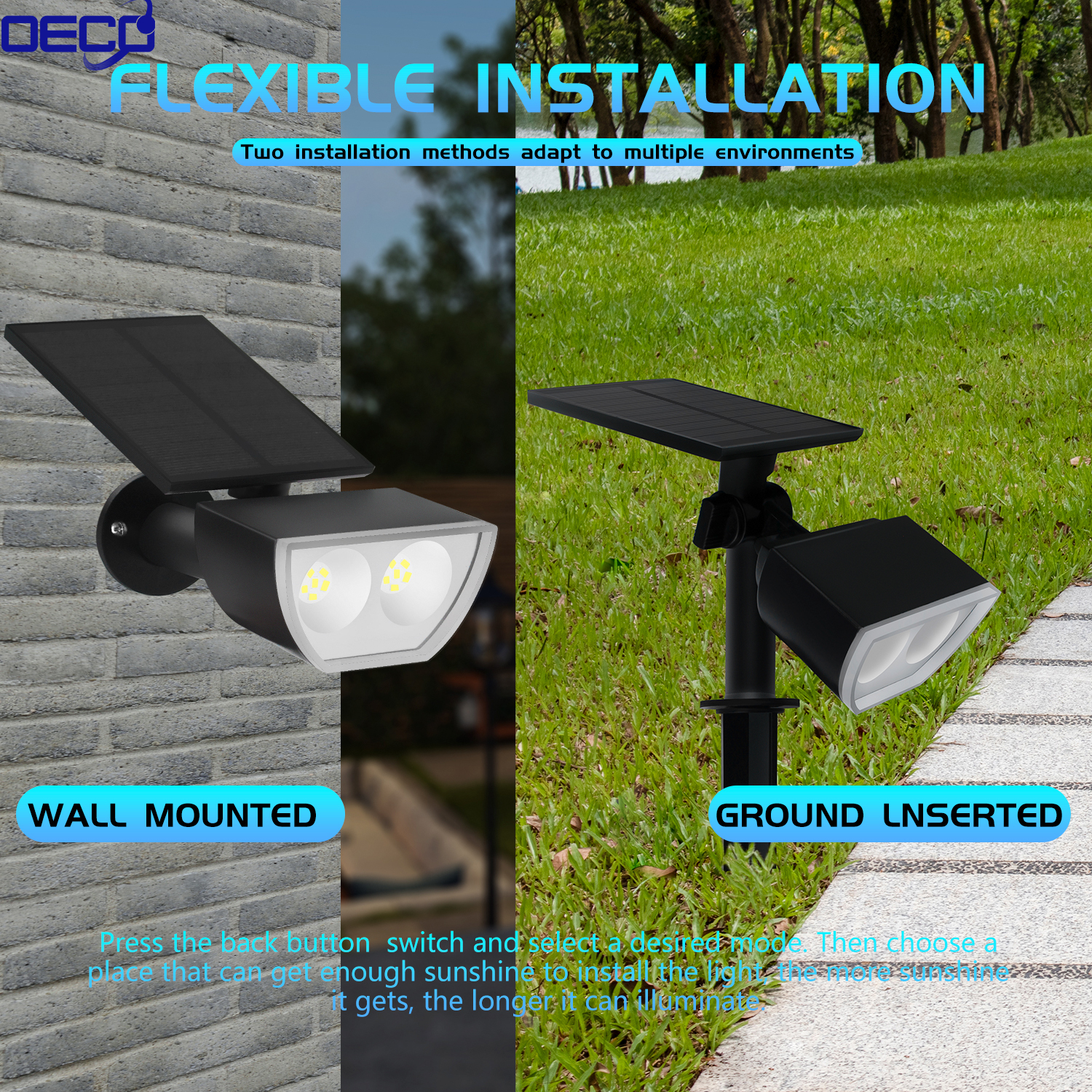 Outdoor Pathway Lights for Landscape Spotlight Decoration Led Solar Garden Lights with IP65 Waterproof