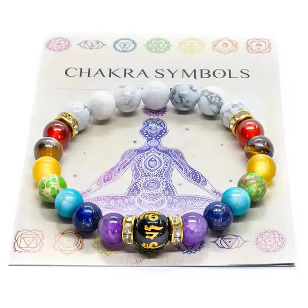 Crystal Healing Anxiety Jewellery Mandala Yoga Meditation Bracelet Natural 7 Chakra Gift Men Women 18K Gold Plated Stone Fashion