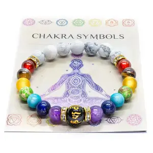 Crystal Healing Anxiety Jewellery Mandala Yoga Meditation Bracelet Natural 7 Chakra Gift Men Women 18K Gold Plated Stone Fashion