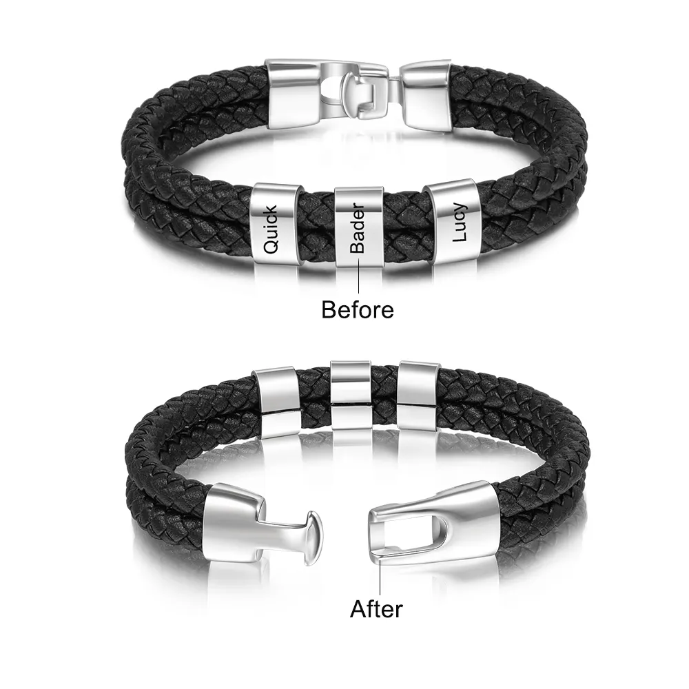 Personalized Jewelry wristband bracelet Dad Gift Men leather bracelet Vintage simple men stainless steel leather bracelet