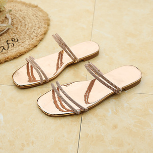 2026 summer new square toe rhinestone chunky clear heel slip on fashion slide sandals for women - Product Image 6