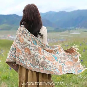 Women's Bohemian Ethnic Style Shawl – Cashmere Feel Twill Poncho <b>Wrap</b>, Travel Vacation Photography Cape for Spring Autumn Winter - Product Image 4