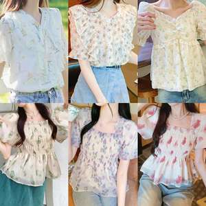 Nuova Camicetta Estiva 2026 da Donna in Chiffon Stile Coreano con Motivo Floreale, a Maniche Corte, Tessuta, Traspirante, Semplice, Casual, di Tendenza, un Successo! - Product Image 2